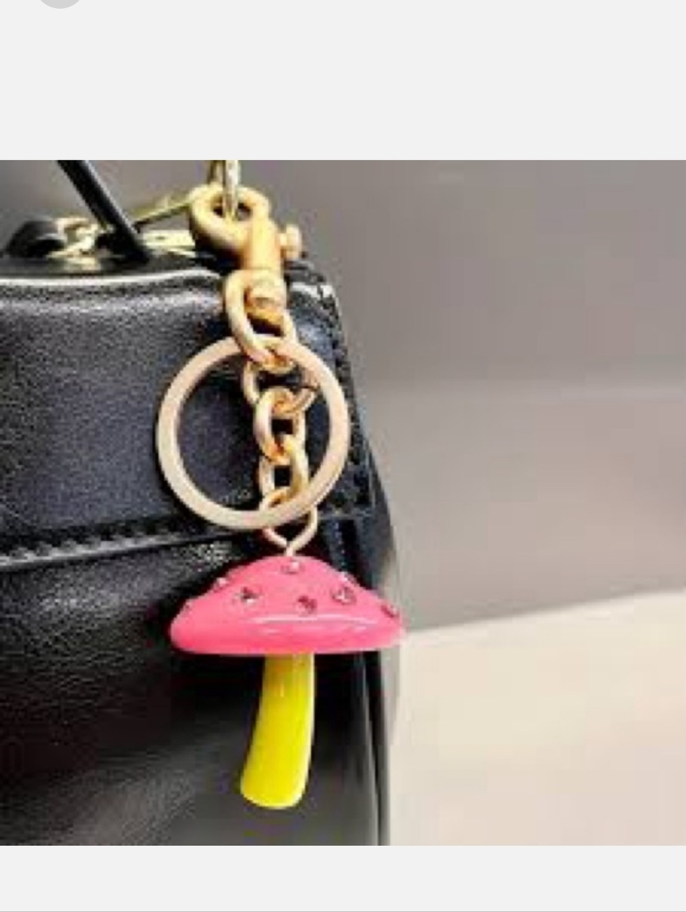 Mushroom Bagcharm/Keychain Gold With Pink And Green Plus Crystals - Picture 5 of 5